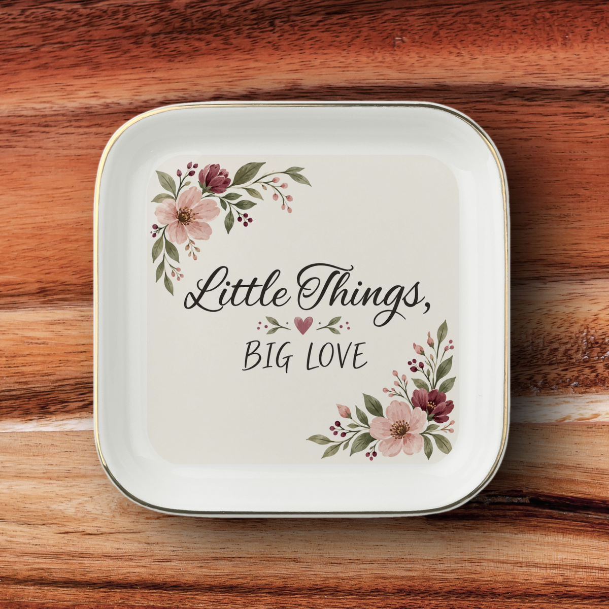 Little Things Big Love Jewelry Dish, Floral Trinket Dish, Ring Dish Gift for Her, Ceramic Jewelry Holder, Bridesmaid Gift