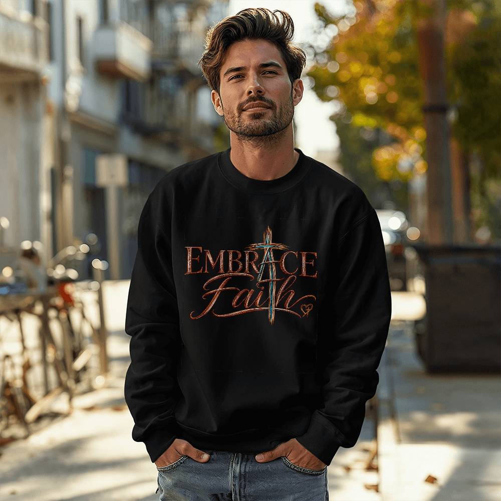 Embrace Faith Christian Sweatshirt, Faith Cross Crewneck, Christian Gift for Women, Religious Graphic Sweatshirt, Inspirational Shirt