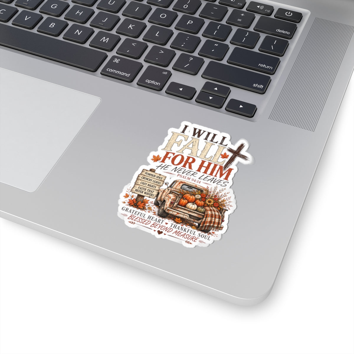 Fall For Him Sticker – Christian Autumn Pumpkin Truck Psalm 94:14 Kiss-Cut Sticker