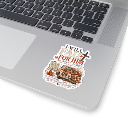 Fall For Him Sticker – Christian Autumn Pumpkin Truck Psalm 94:14 Kiss-Cut Sticker