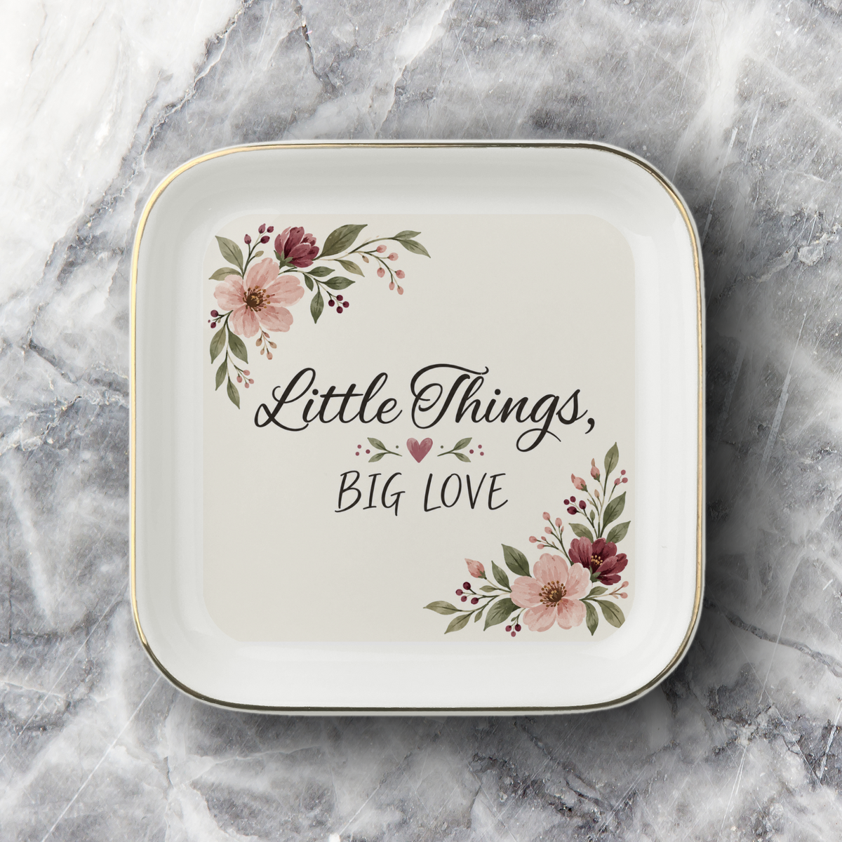 Little Things Big Love Jewelry Dish, Floral Trinket Dish, Ring Dish Gift for Her, Ceramic Jewelry Holder, Bridesmaid Gift