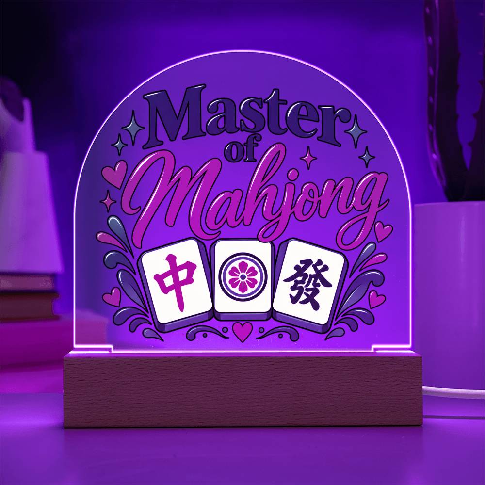 Mahjong Gift, Master of Mahjong Acrylic LED Plaque, Mahjong Room Decor, Rummikub Lover Gift, Colorful Game Night Display Sign, Gamer Gift