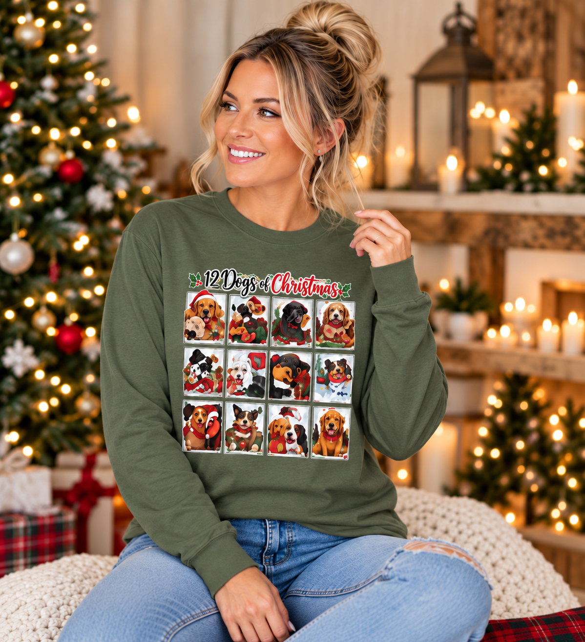 12 Dogs of Christmas Long Sleeve Shirt | Funny Dog Lover Christmas Tee | Holiday Pet Shirt