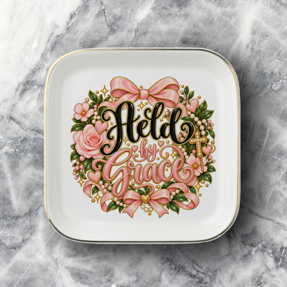 Held by Grace Jewelry Dish | Christian Ring Dish | Faith Trinket Tray | Gift for Her | Pink Floral Jewelry Dish