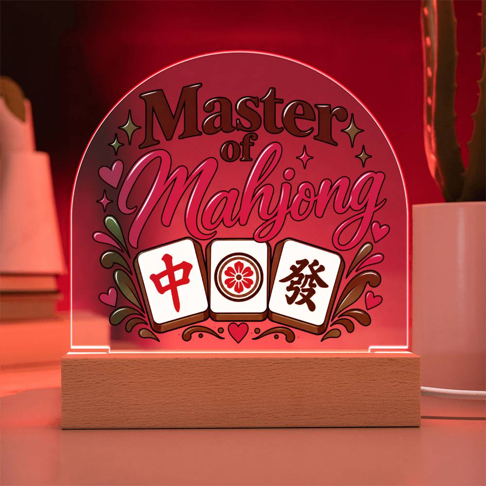 Mahjong Gift, Master of Mahjong Acrylic LED Plaque, Mahjong Room Decor, Rummikub Lover Gift, Colorful Game Night Display Sign, Gamer Gift