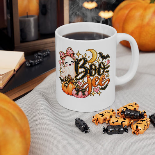Boo-jee Halloween Mug | Cute Ghost, Pumpkins & Pink Bows