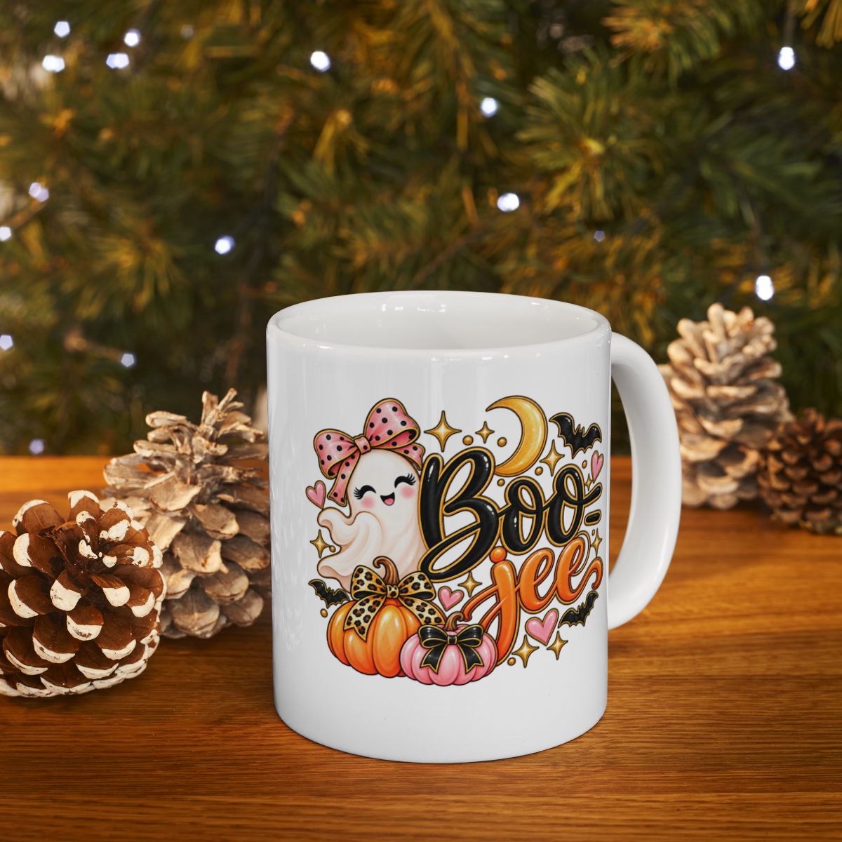 Boo-jee Halloween Mug | Cute Ghost, Pumpkins & Pink Bows