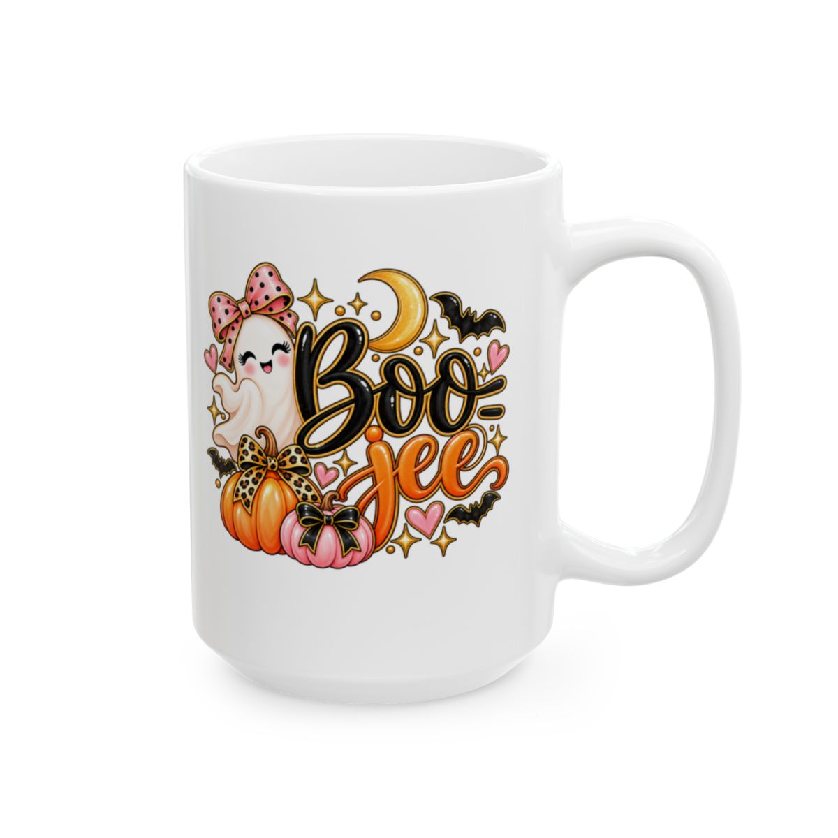 Boo-jee Halloween Mug | Cute Ghost, Pumpkins & Pink Bows