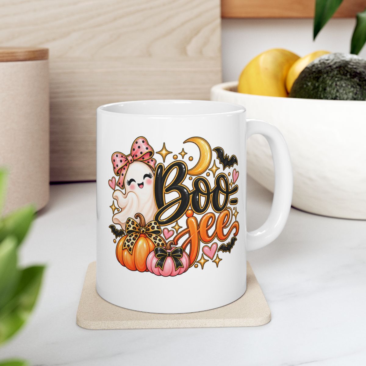 Boo-jee Halloween Mug | Cute Ghost, Pumpkins & Pink Bows