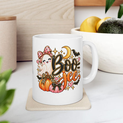 Boo-jee Halloween Mug | Cute Ghost, Pumpkins & Pink Bows