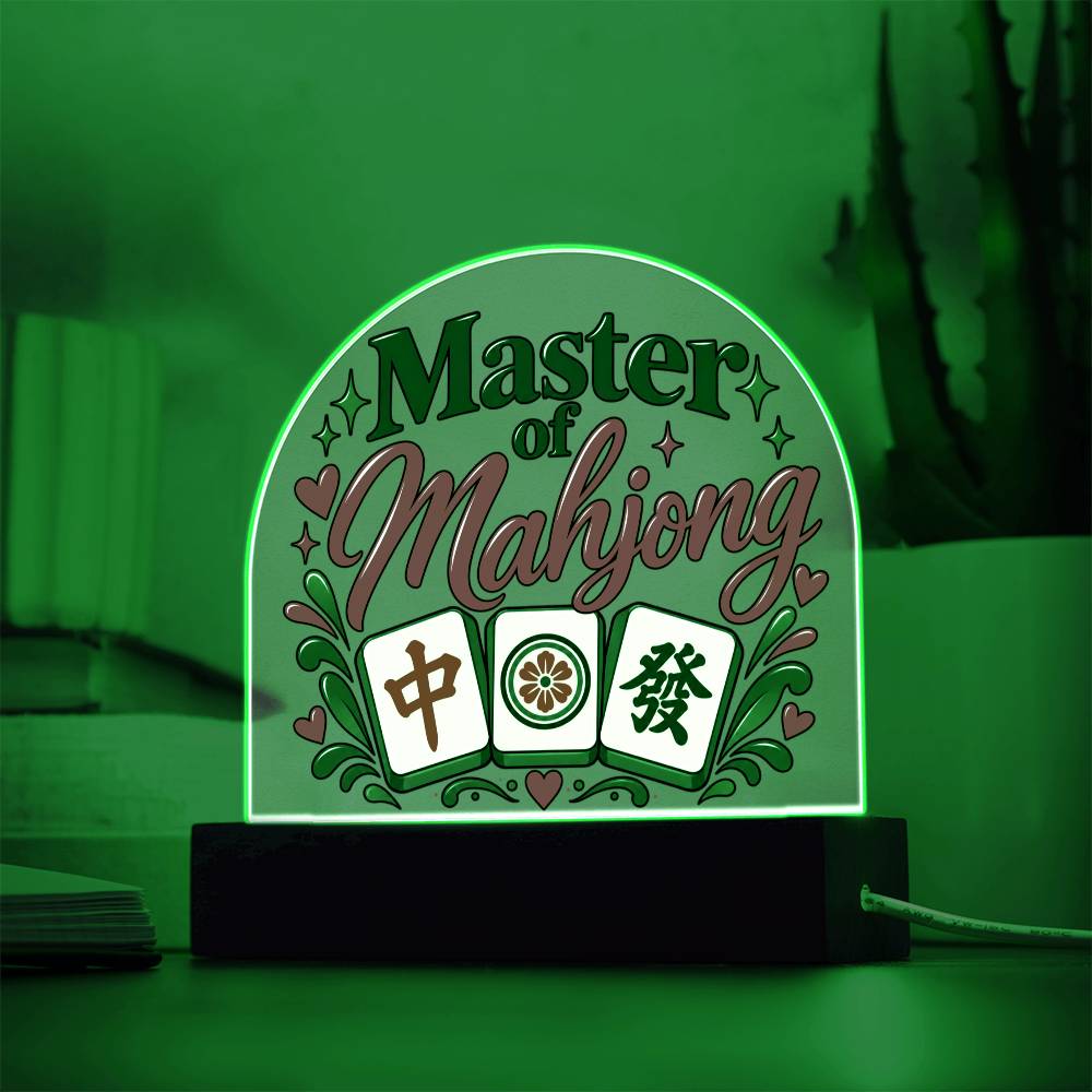 Mahjong Gift, Master of Mahjong Acrylic LED Plaque, Mahjong Room Decor, Rummikub Lover Gift, Colorful Game Night Display Sign, Gamer Gift