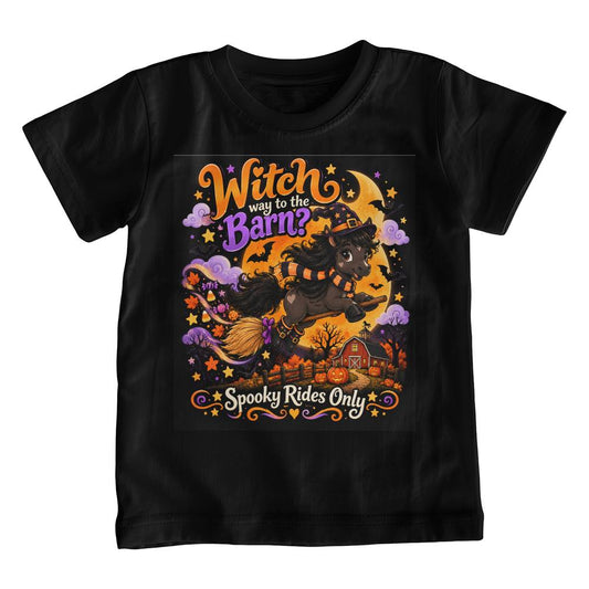 Witch Way to the Barn? Halloween Horse Youth Shirt, Hoodie & Tote – Spooky Rides Only